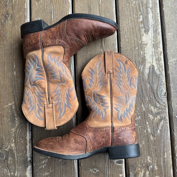Ariat Heritage Stockman Brown and Tan Round Toe Stockman Cowboy Boot - Men's 7D - Picture 4 of 15